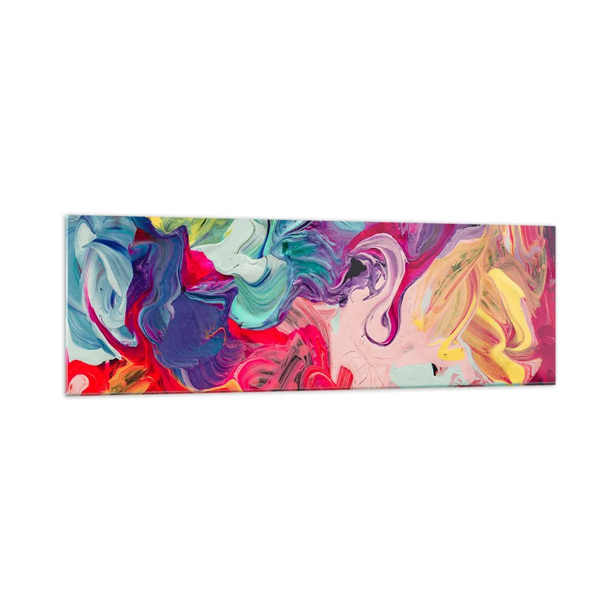 Impression sur verre - Image sur verre - Une composition abstraite aux couleurs vibrantes et tourbillonnantes et à la structure dynamique. - 160x50cm - La naissance des couleurs - Décoration murale moderne pour le salon et la chambre ARTTOR