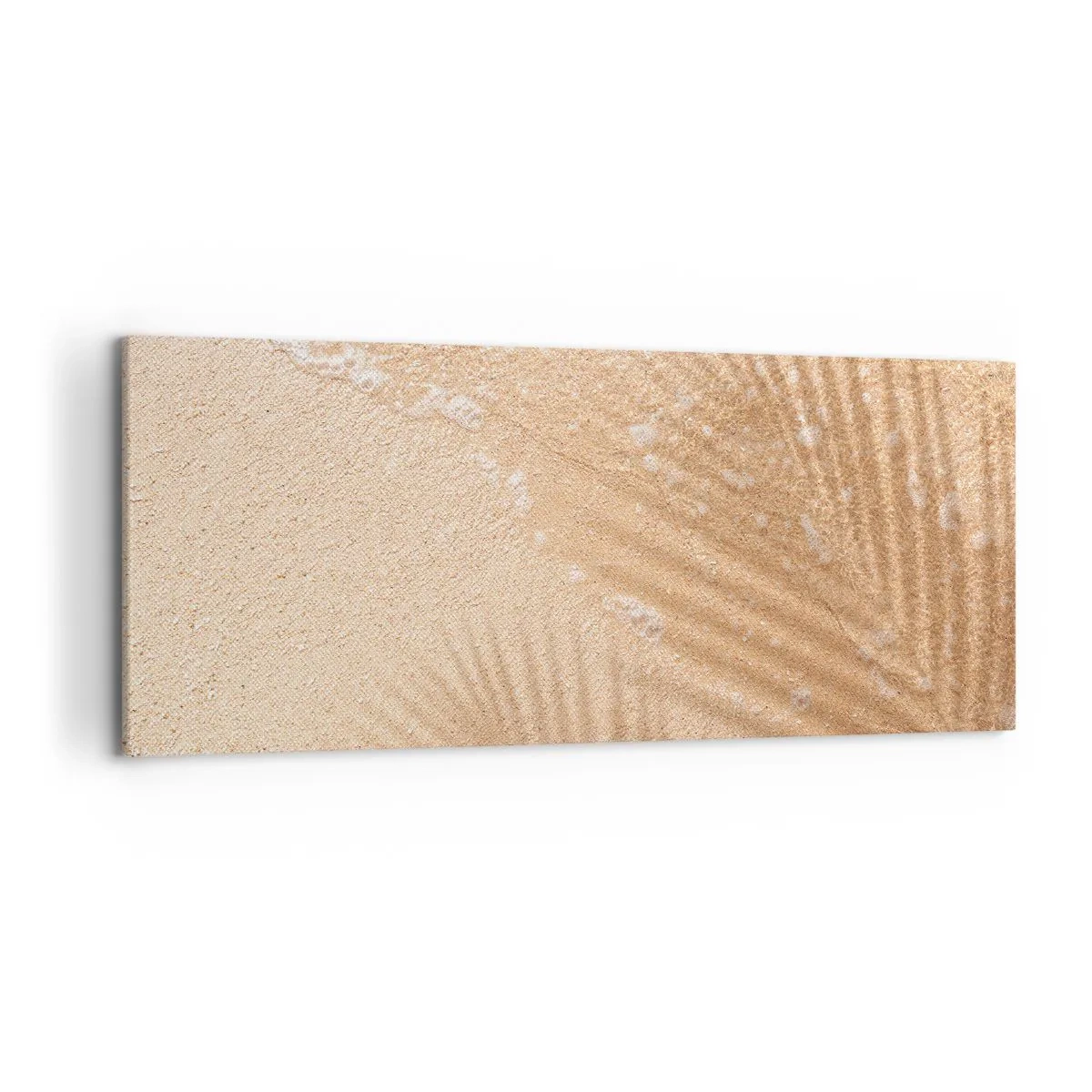 Impression sur toile - Image sur toile - L'ombre d'un palmier sur le sable avec un délicat motif de vagues - 120x50cm - Ombre d'un été chaud - Décoration murale moderne pour le salon et la chambre ARTTOR