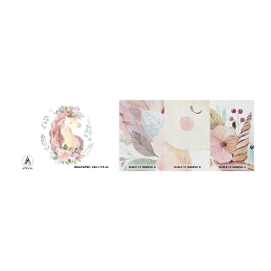 Échantillon de Papier Peint Premium Canvas - Invitation au monde des contes de fées - Licorne, Fille, Pour les enfants - 100x30 cm