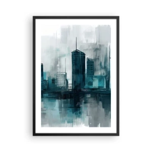 Affiche dans un cadre noir - Poster - Un panorama urbain moderne dans des tons bleus - 50x70cm - Une ville couleur de pluie - Décoration murale moderne pour le salon et la chambre ARTTOR