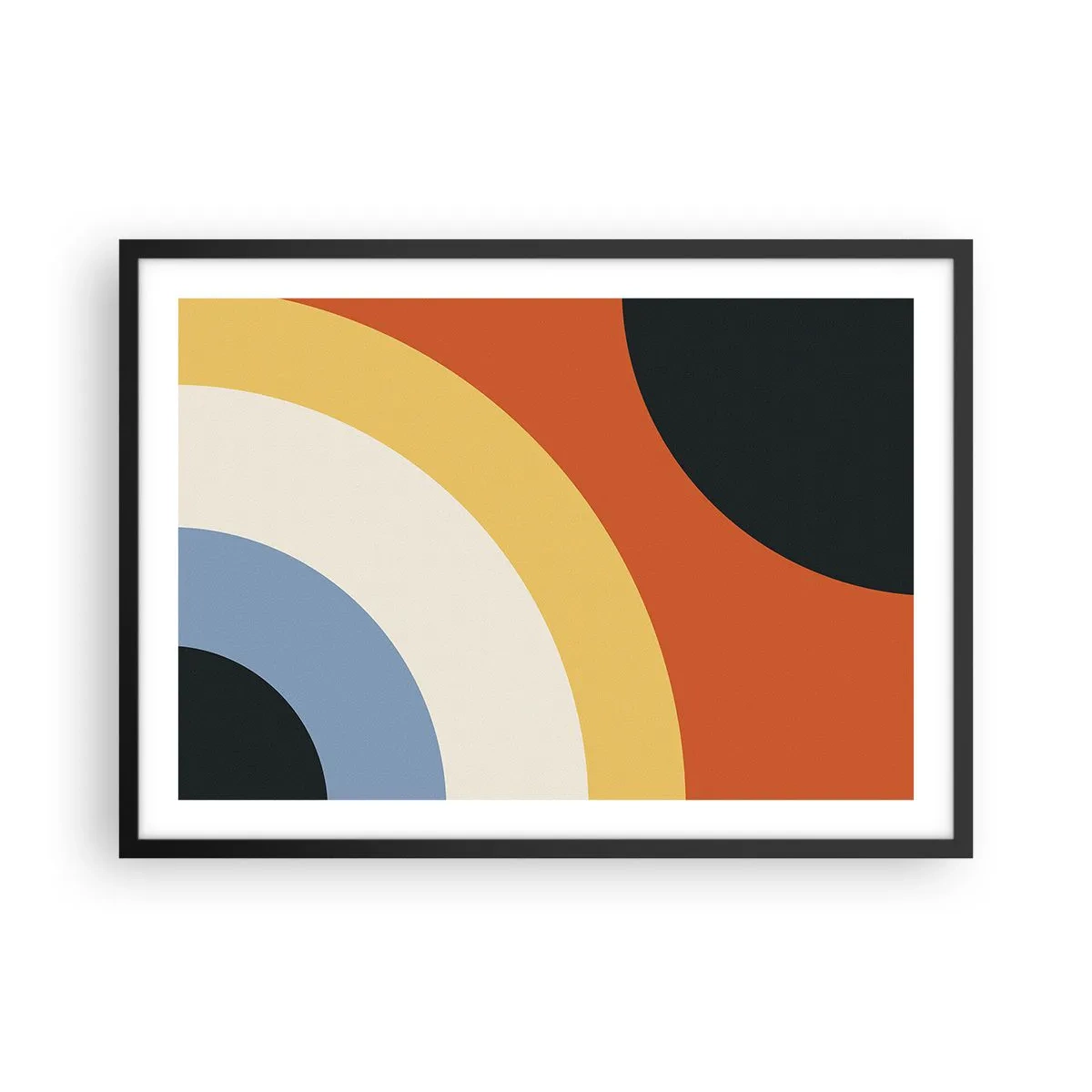 Affiche dans un cadre noir - Poster - Œuvre d'art abstraite avec des arcs colorés et des cercles contrastés - 70x50cm - Vers son soi - Décoration murale moderne pour le salon et la chambre ARTTOR