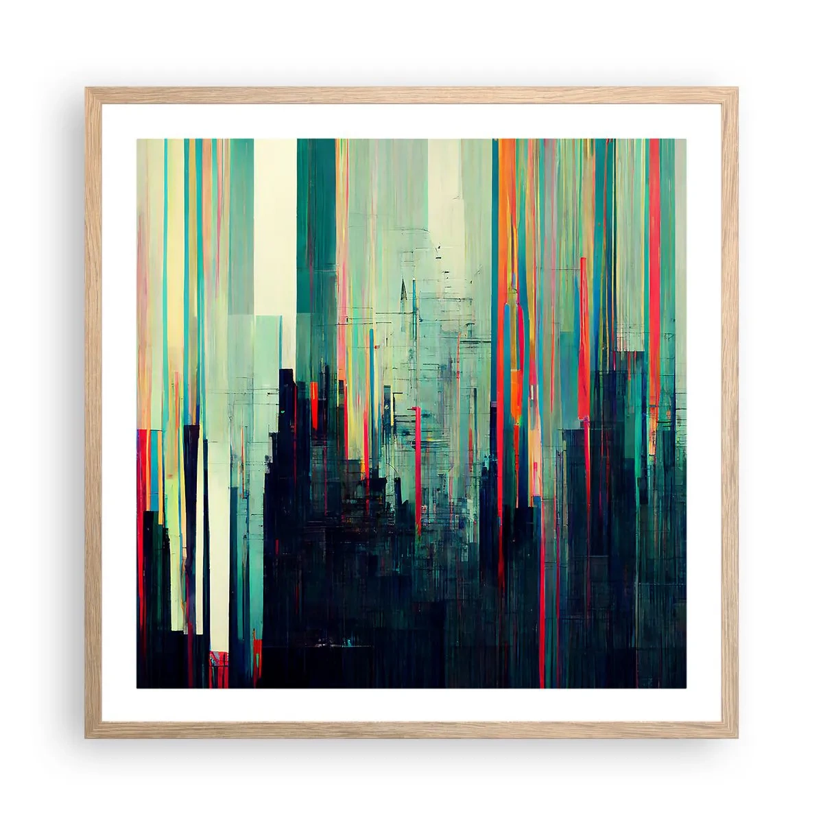 Affiche dans un chêne clair - Poster - Ville futuriste - 60x60 cm