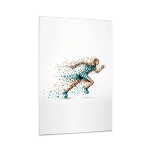 Impression sur verre - Image sur verre - Une figurine de coureur dynamique composée de minuscules particules - 70x100cm - La vie est une course - Décoration murale moderne pour le salon et la chambre ARTTOR
