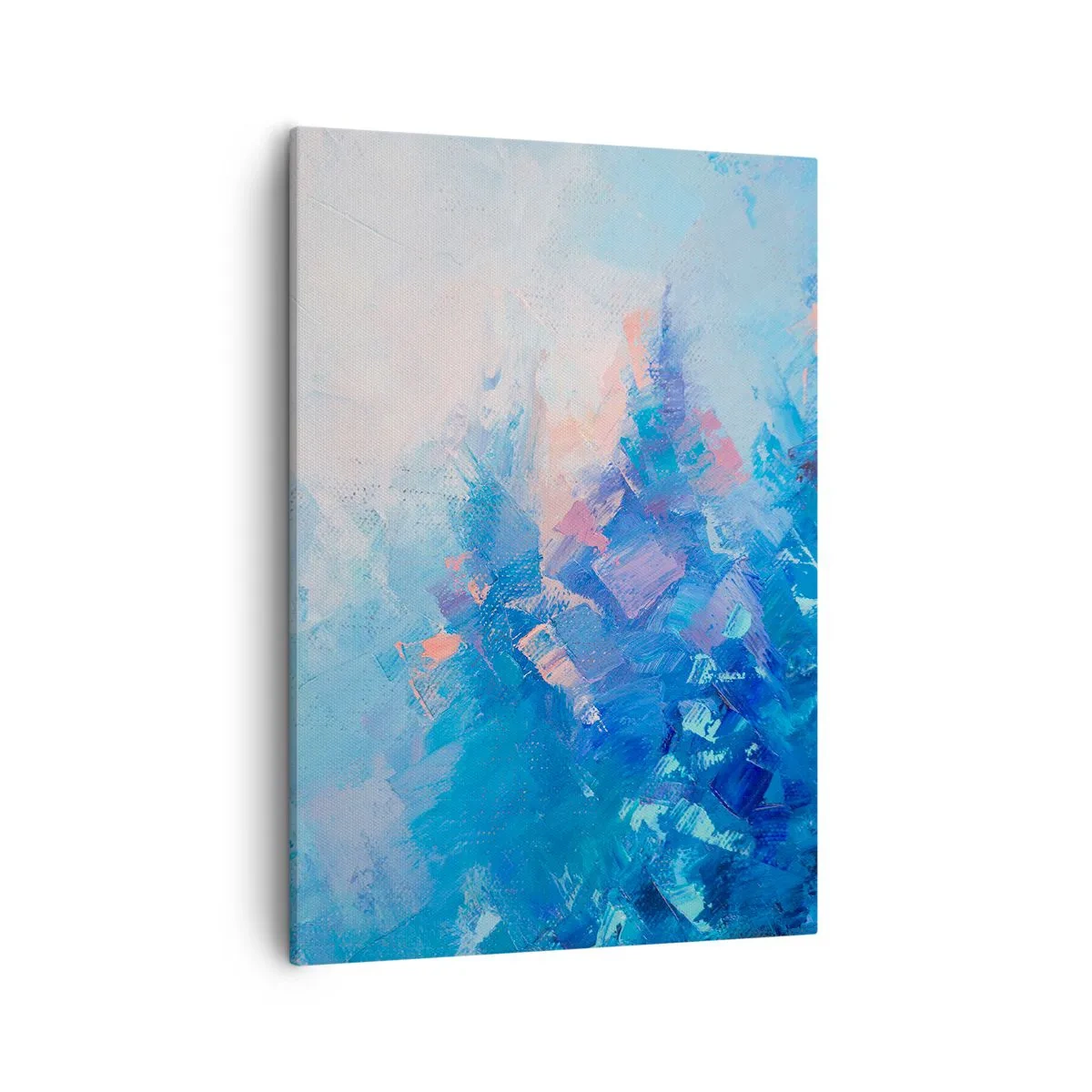 Impression sur toile - Image sur toile - Composition abstraite dans les tons de bleu et de rose - 50x70cm - Abstraction hivernale - Décoration murale moderne pour le salon et la chambre ARTTOR