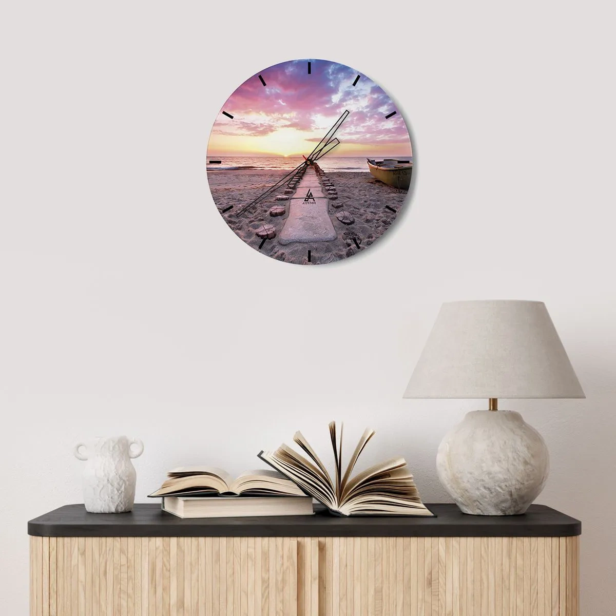 Horloge murale - Pendule murale - Chemin de plage menant vers le coucher du soleil - 30x30cm - Moment d'expérience profonde - Décoration murale moderne pour le salon, la cuisine et la chambre ARTTOR