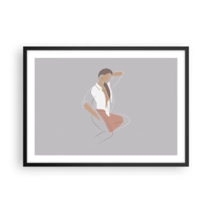 Affiche dans un cadre noir - Poster - Un portrait minimaliste d'une femme aux couleurs pastel. - 70x50cm - Contour gracieux - Décoration murale moderne pour le salon et la chambre ARTTOR