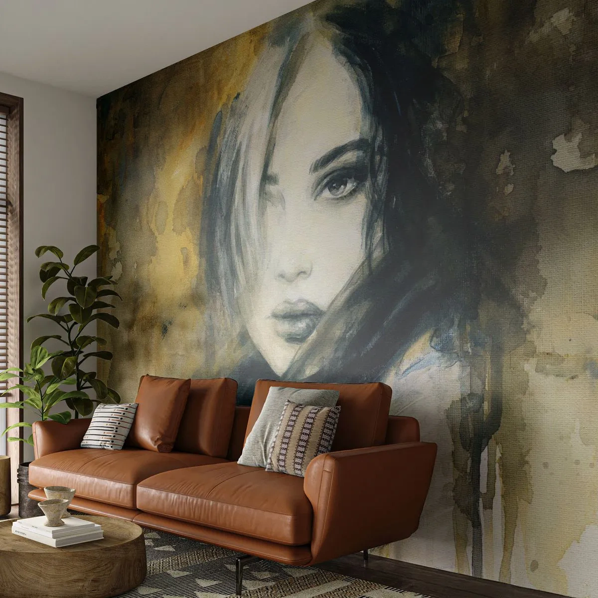 Papier Peint Autocollant Deluxe Sticker - plutôt innocente ou sensuelle ? - Portrait d'une femme, Visage de femme, Graphique - 250x175 cm
