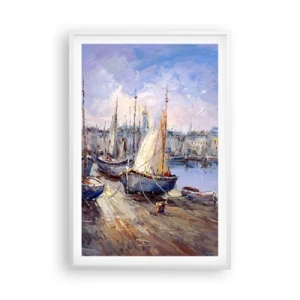 Affiche dans un cadre blanc - Poster - Une ville au bord de la baie - 61x91 cm