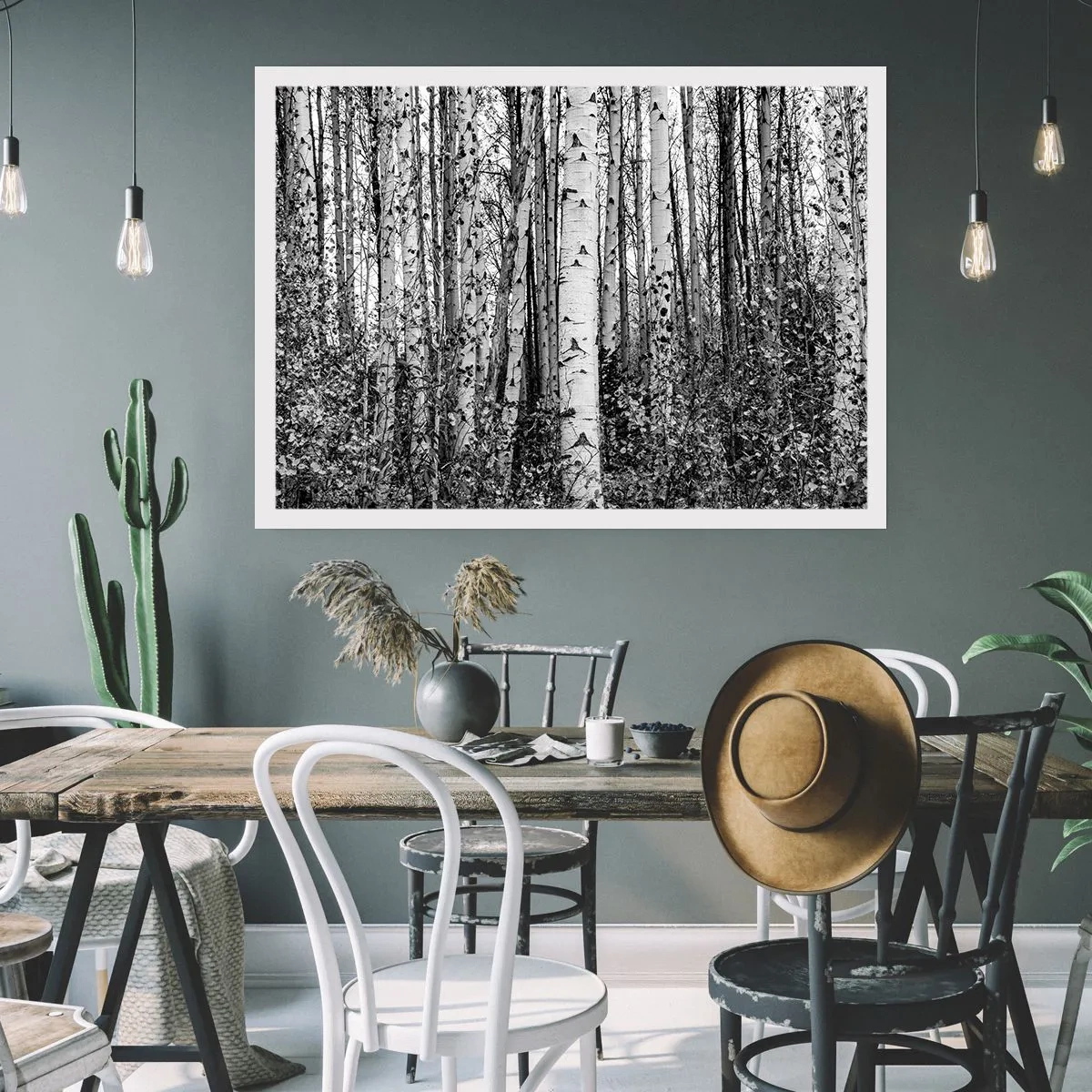 Affiche - Poster - Bouleaux noirs et blancs dans la forêt - 100x70cm - Enchevêtrement de bouleau - Décoration murale moderne pour le salon et la chambre ARTTOR