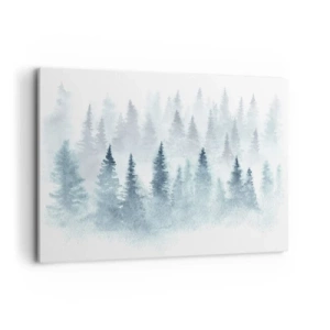Impression sur toile - Image sur toile - Forêts de conifères baignées d'un brouillard délicat - 100x70cm - Enveloppé de brouillard - Décoration murale moderne pour le salon et la chambre ARTTOR