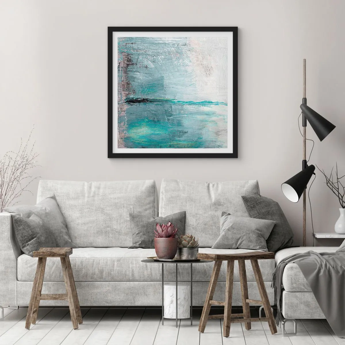 Affiche dans un cadre noir - Poster - Horizontalement en bleu - 60x60 cm