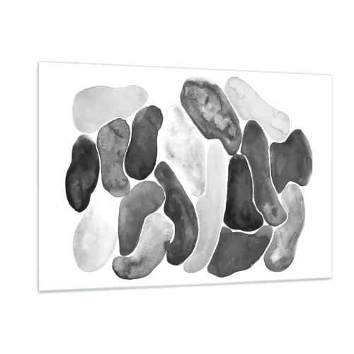 Impression sur verre - Image sur verre - Une composition en noir et blanc de formes abstraites ressemblant à des pierres. - 120x80cm - Abstraction rocheuse - Décoration murale moderne pour le salon et la chambre ARTTOR