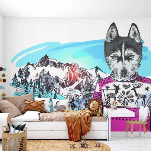 Papier Peint Autocollant Deluxe Sticker - Un loup en laine de mouton - Abstraction, Loup, Pour les enfants - 100x70 cm