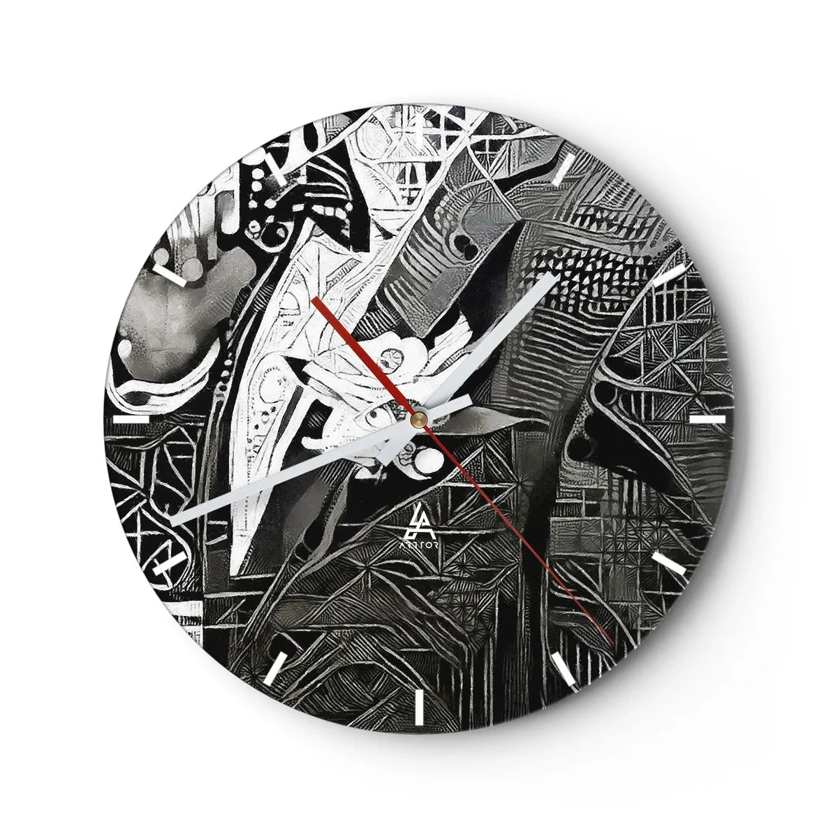 Horloge murale - Pendule murale - Abstraction en noir et blanc avec des motifs géométriques complexes - 30x30cm - Seulement en apparence un homme froid - Décoration murale moderne pour le salon, la cuisine et la chambre ARTTOR