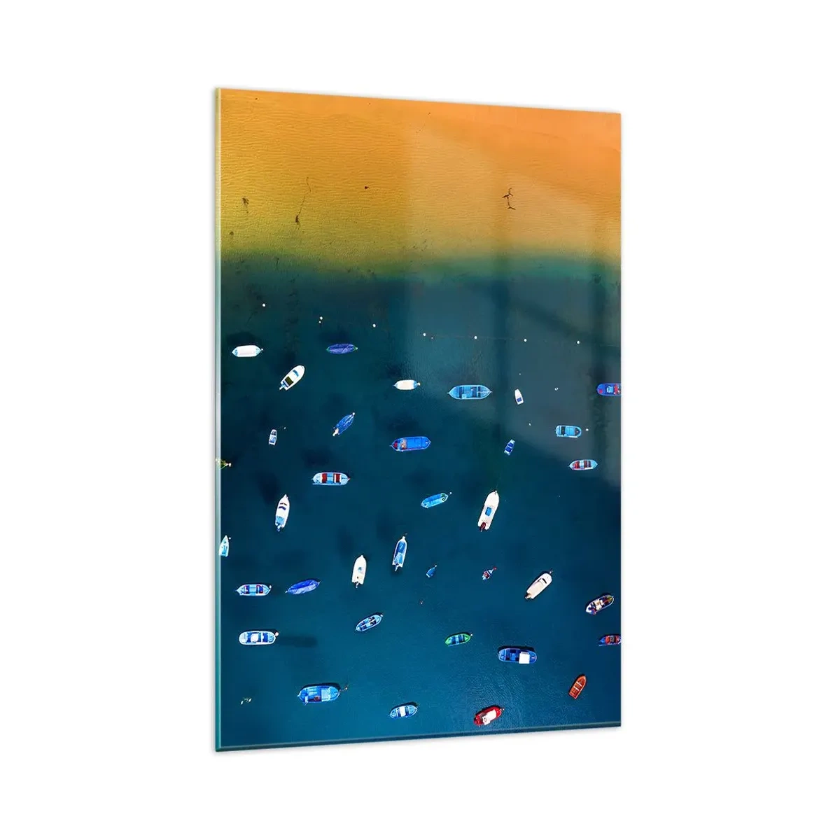 Impression sur verre - Image sur verre - Vue aérienne de bateaux sur l'eau et d'un rivage sablonneux - 80x120cm - Jeu de vacances - Décoration murale moderne pour le salon et la chambre ARTTOR