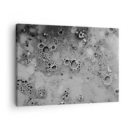 Impression sur toile - Image sur toile - Motif de bulles abstrait noir et blanc - 70x50cm - Comme un paysage lunaire - Décoration murale moderne pour le salon et la chambre ARTTOR