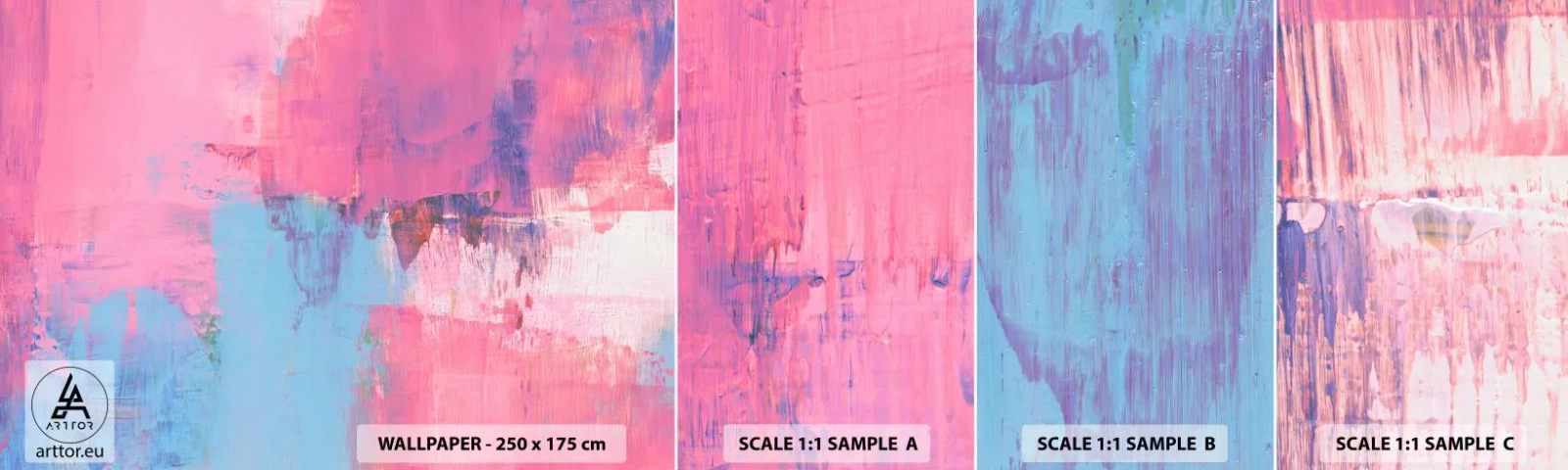 Échantillon De Papier Peint Standard Eco - Du rose, du bleu et une pincée de lumière - Abstraction, Minimalisme, Morceau - 100x30 cm