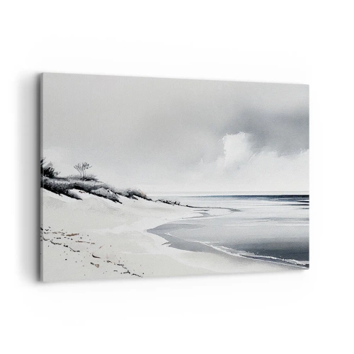 Impression sur toile - Image sur toile - Une plage aux tons sobres de gris et de bleu - 100x70cm - Ensemble depuis toujours - Décoration murale moderne pour le salon et la chambre ARTTOR