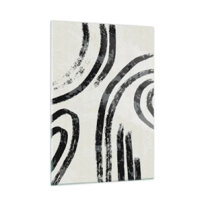 Impression sur verre - Image sur verre - Lignes semi-circulaires noires dans une abstraction minimaliste sur fond clair - 50x70cm - À moitié arrêté - Décoration murale moderne pour le salon et la chambre ARTTOR