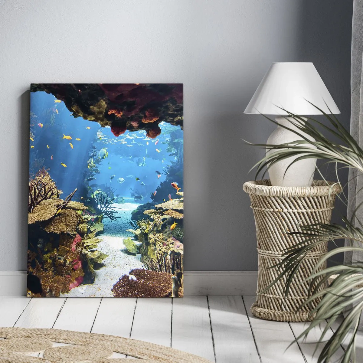 Impression sur toile - Image sur toile - Monde sous-marin avec récif corallien et poissons - 80x120cm - Tu ne l'as même pas rêvé - Décoration murale moderne pour le salon et la chambre ARTTOR