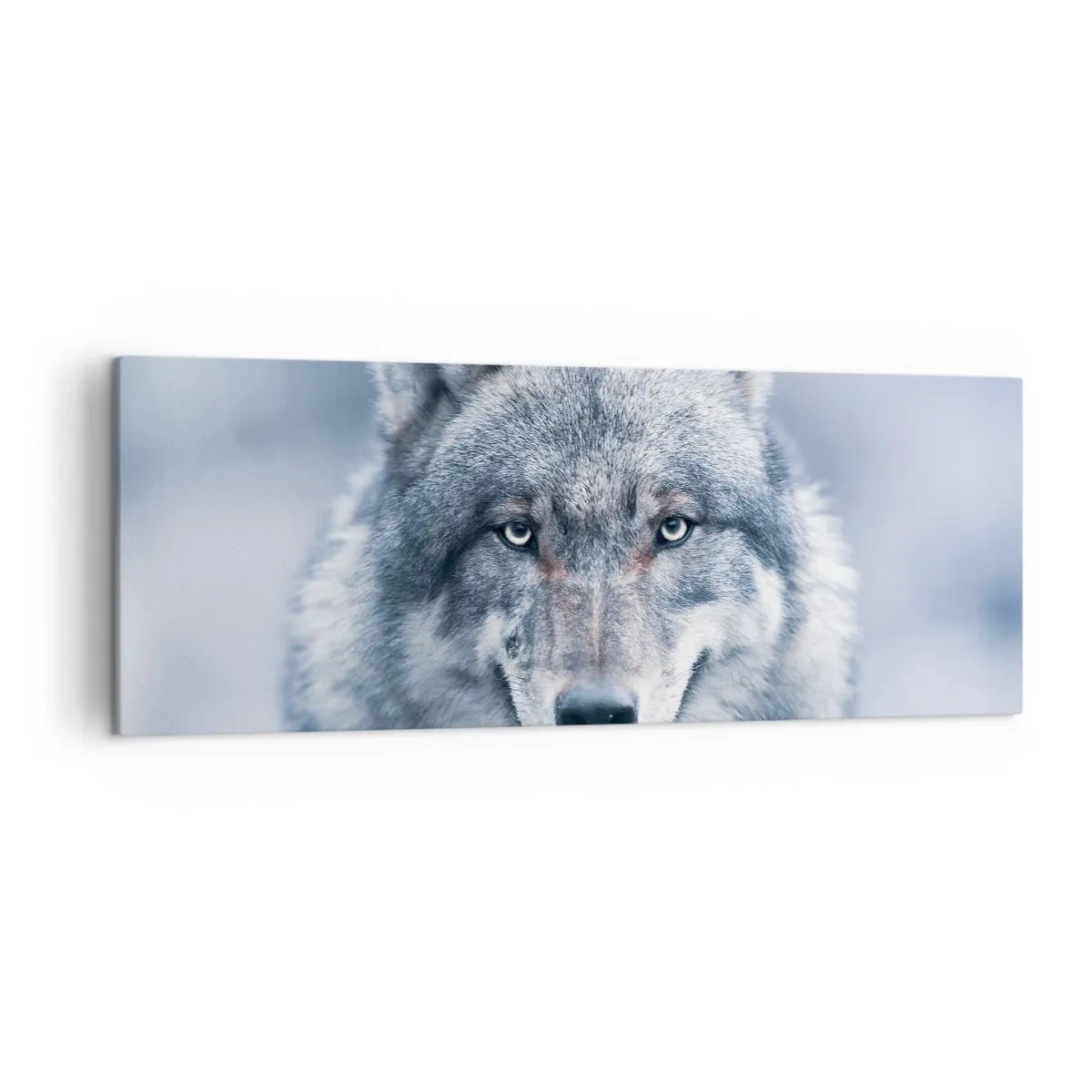 Impression sur toile - Image sur toile - Un loup au regard intense dans un paysage hivernal - 140x50cm - Relèverez-vous le défi ? - Décoration murale moderne pour le salon et la chambre ARTTOR