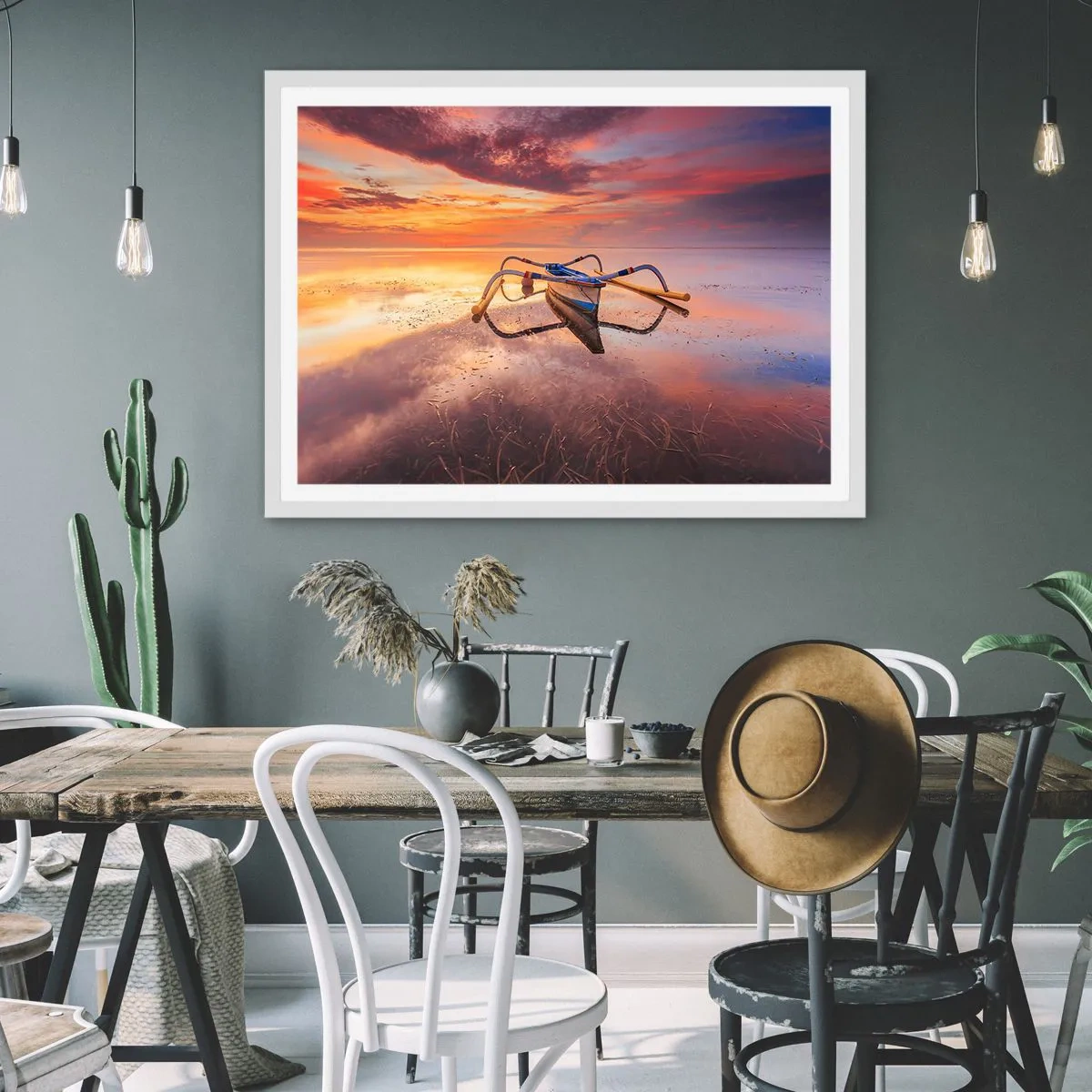 Affiche dans un cadre blanc - Poster - Le calme d'une soirée tropicale - 100x70 cm