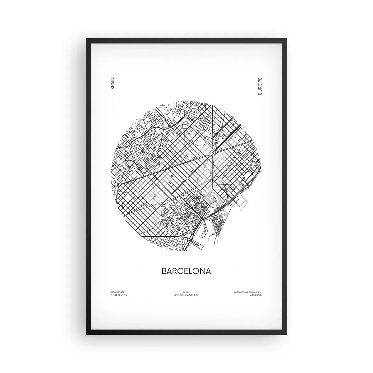 Affiche dans un cadre noir - Poster - Anatomie de Barcelone - 61x91 cm