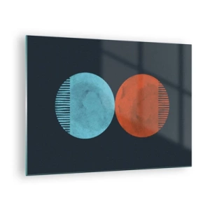 Impression sur verre - Image sur verre - Cercles abstraits en bleu et orange - 70x50cm - Seulement la géométrie ? - Décoration murale moderne pour le salon et la chambre ARTTOR