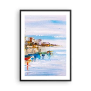 Affiche dans un cadre noir - Poster - Le paysage coloré de la station balnéaire - 50x70cm - Un havre urbain multicolore - Décoration murale moderne pour le salon et la chambre ARTTOR