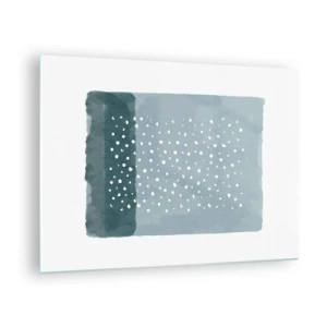 Impression sur verre - Image sur verre - Une peinture abstraite dans des tons de bleu avec des points blancs. - 70x50cm - Évolution de bleus - Décoration murale moderne pour le salon et la chambre ARTTOR