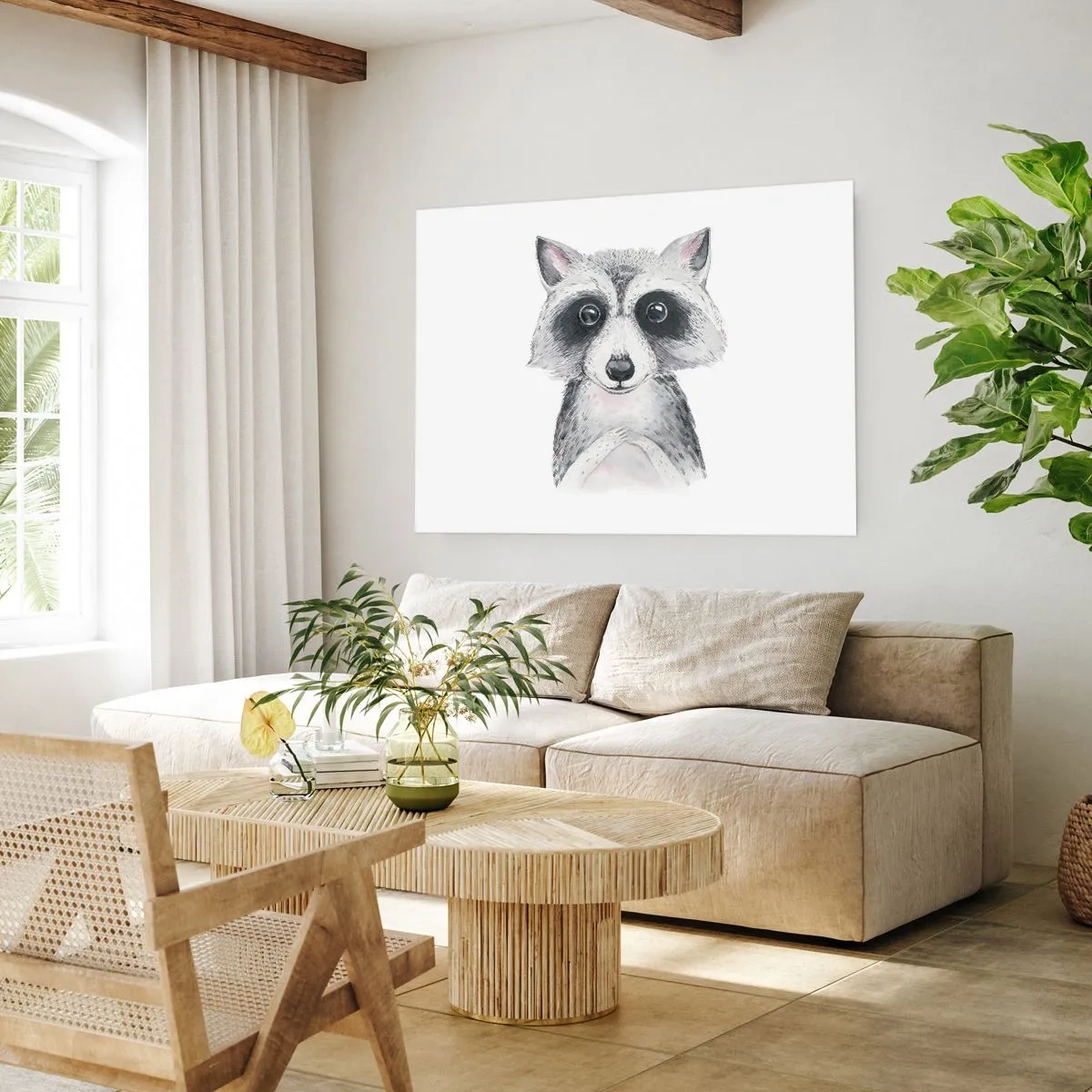 Affiche - Poster - Adorable portrait d'un raton laveur sur fond blanc - 100x70cm - Un moment pour s'émouvoir - Décoration murale moderne pour le salon et la chambre ARTTOR