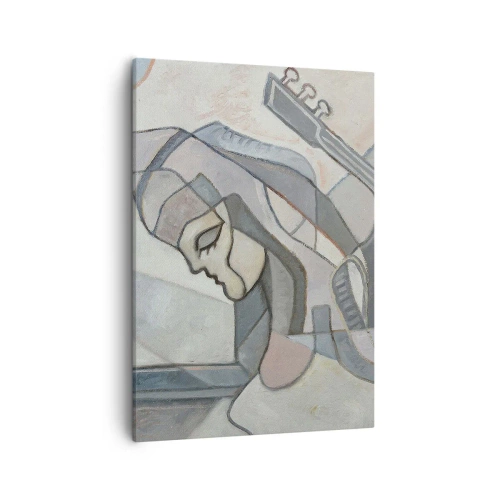 Impression sur toile - Image sur toile - Une figure abstraite avec une guitare aux couleurs pastel. - 50x70cm - Au pouvoir de la musique - Décoration murale moderne pour le salon et la chambre ARTTOR