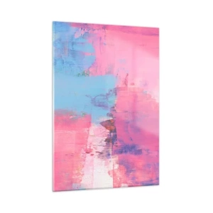 Impression sur verre - Image sur verre - Abstraction énergétique dans les tons de rose et de bleu - 50x70cm - Du rose, du bleu et une pincée de lumière - Décoration murale moderne pour le salon et la chambre ARTTOR