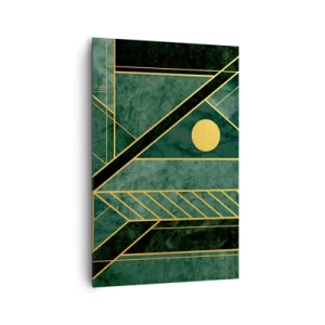 Impression sur toile - Image sur toile - Design géométrique vert et or avec un motif élégant - 80x120cm - Dynamique or et azur - Décoration murale moderne pour le salon et la chambre ARTTOR
