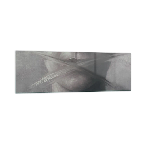 Impression sur verre - Image sur verre - Un portrait symbolique aux lèvres floues dans des tons gris. - 160x50cm - Sans mot - Décoration murale moderne pour le salon et la chambre ARTTOR