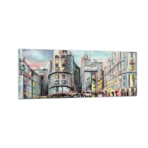 Impression sur verre - Image sur verre - Vue nocturne de la ville avec des reflets sur la rue mouillée - 140x50cm - Ce sera une soirée réussie - Décoration murale moderne pour le salon et la chambre ARTTOR