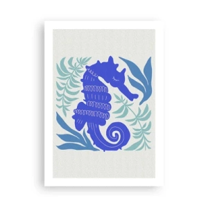 Affiche - Poster - Un hippocampe stylisé entouré de végétation. - 50x70cm - Dans une prairie sous-marine - Décoration murale moderne pour le salon et la chambre ARTTOR