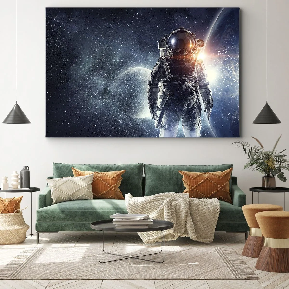 Impression sur toile - Image sur toile - Astronaute avec en arrière-plan l'espace et la planète Terre - 70x50cm - Aventure spatiale - Décoration murale moderne pour le salon et la chambre ARTTOR