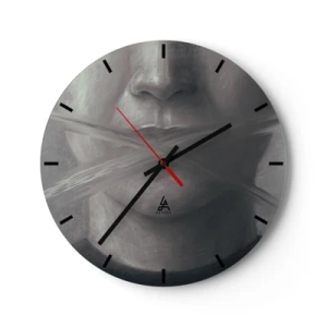 Horloge murale - Pendule murale - Portrait en noir et blanc avec la bouche recouverte d'une croix au pinceau - 30x30cm - Sans mot - Décoration murale moderne pour le salon, la cuisine et la chambre ARTTOR