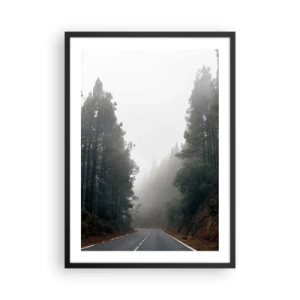 Affiche dans un cadre noir - Poster - Une route sinueuse parmi les arbres enveloppée de brouillard - 50x70cm - Conte de la forêt magique - Décoration murale moderne pour le salon et la chambre ARTTOR