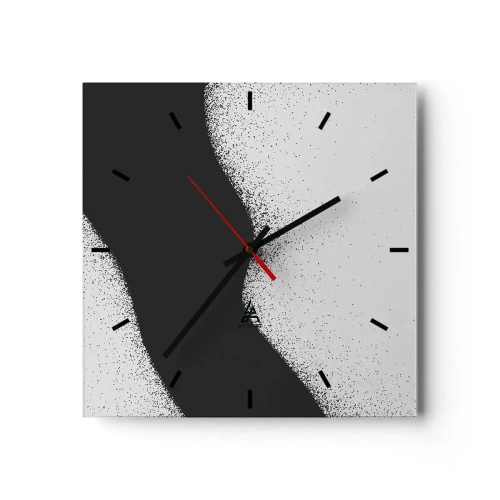 Horloge murale - Pendule murale - Motif abstrait noir et blanc avec des points délicats sur toile - 30x30cm - Équilibre fluide - Décoration murale moderne pour le salon et la chambre ARTTOR