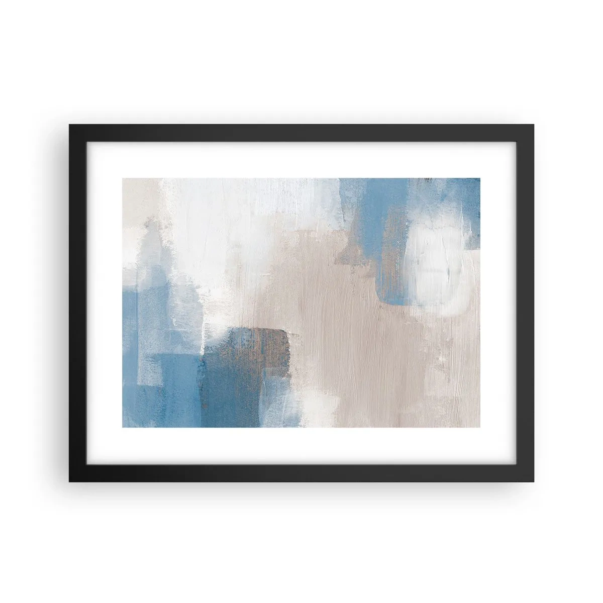 Affiche dans un cadre noir - Poster - Abstraction rose derrière un rideau de bleu - 40x30 cm