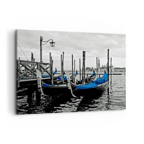 Impression sur toile - Image sur toile - Gondoles à Venise avec des couvertures bleues - 120x80cm - Venise pensive - Décoration murale moderne pour le salon et la chambre ARTTOR