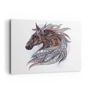 Impression sur toile - Image sur toile - Un cheval géométrique avec une crinière colorée et détaillée - 120x80cm - Destrier guerrier celtique - Décoration murale moderne pour le salon et la chambre ARTTOR