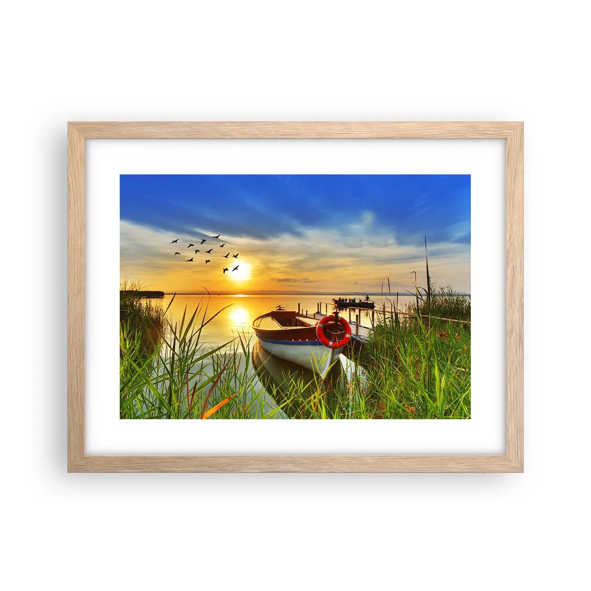 Affiche dans un chêne clair - Poster - Les cormorans s'envolent déjà - 40x30 cm