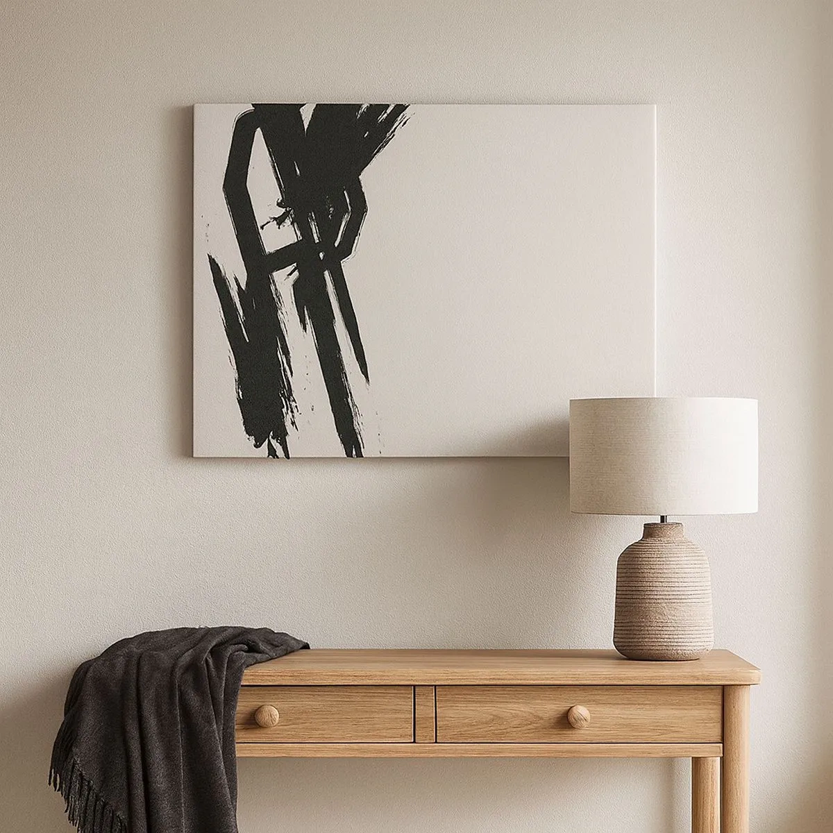 Impression sur toile - Image sur toile - Coups de pinceau dynamiques en noir sur fond clair - 70x50cm - Ruée imparable - Décoration murale moderne pour le salon et la chambre ARTTOR