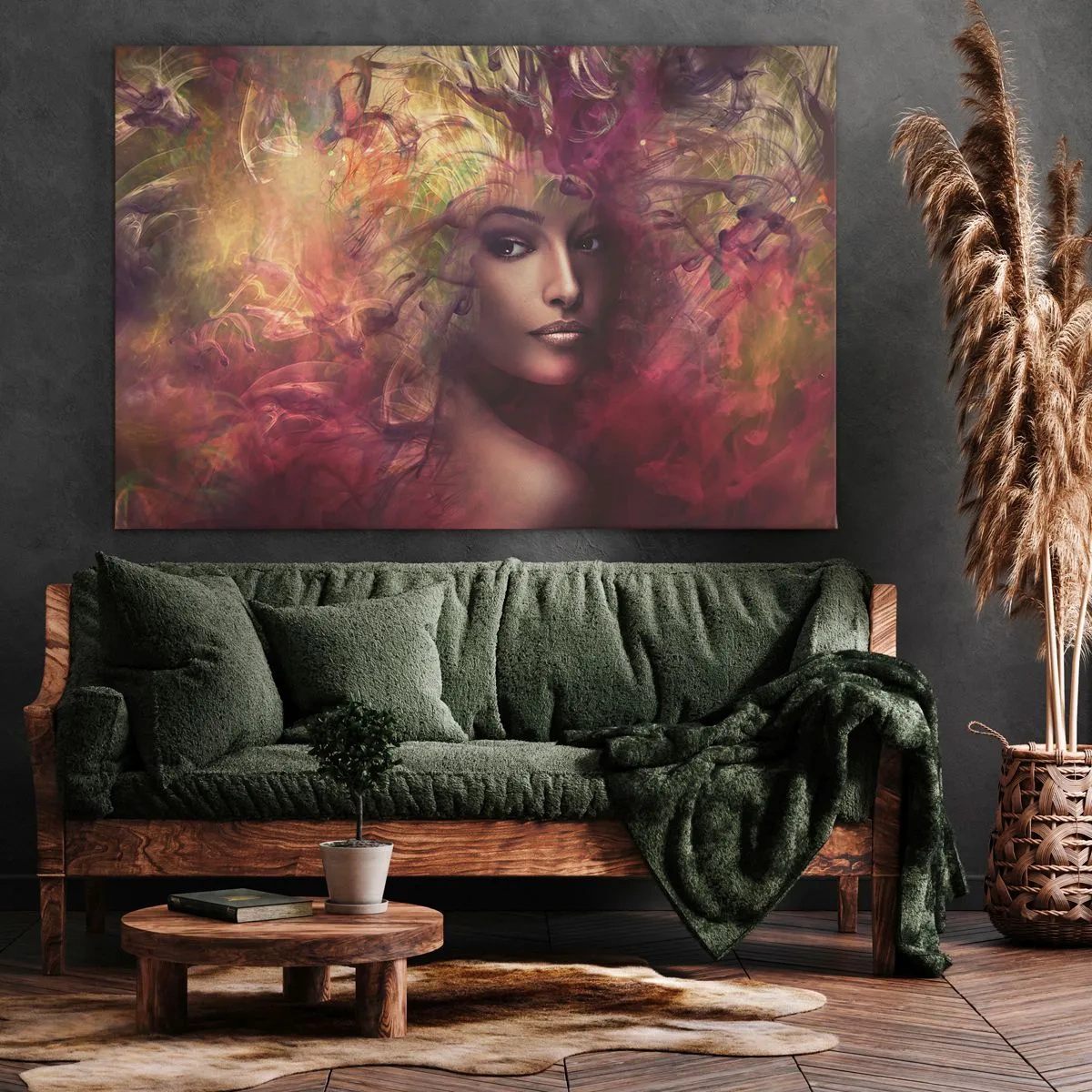 Impression sur toile - Image sur toile - Une femme aux couleurs abstraites créant un arrière-plan dynamique - 120x80cm - Je suis ici! - Décoration murale moderne pour le salon et la chambre ARTTOR