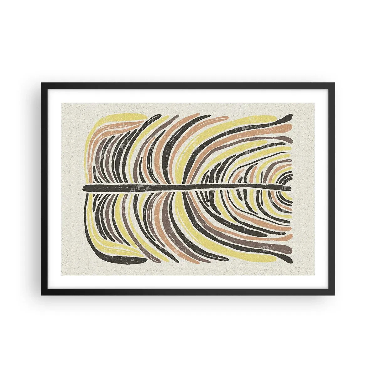 Affiche dans un cadre noir - Poster - Motif de feuille abstrait dans des tons terreux - 70x50cm - Abstraction pleine de vie - Décoration murale moderne pour le salon et la chambre ARTTOR