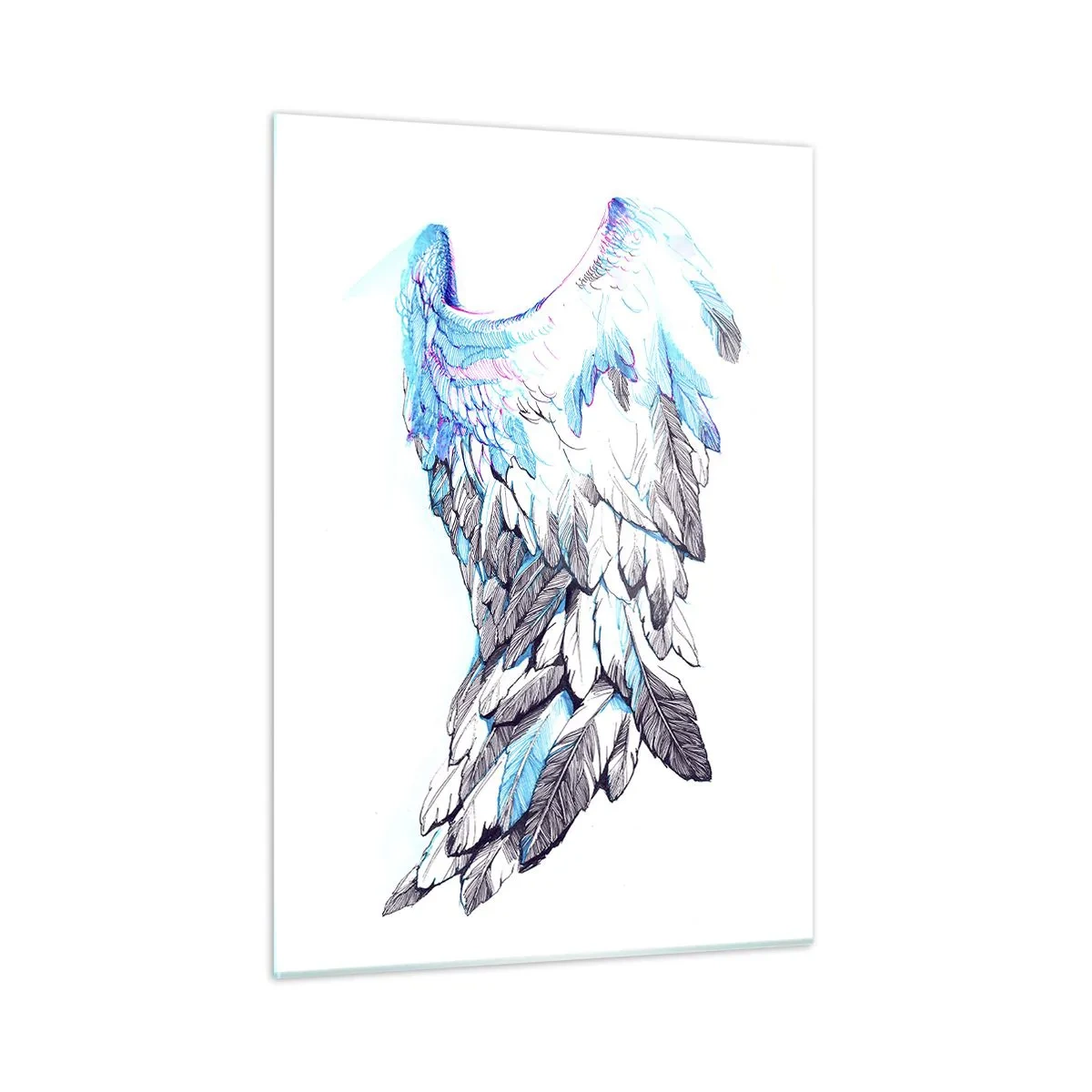 Impression sur verre - Image sur verre - Ailes d'ange dans les tons de bleu et de gris - 50x70cm - j'ai besoin d'ailes - Décoration murale moderne pour le salon et la chambre ARTTOR