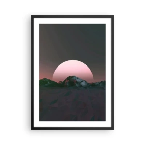 Affiche dans un cadre noir - Poster - Paysage fantastique avec une lune rose et des montagnes - 50x70cm - Dans une galaxie voisine - Décoration murale moderne pour le salon et la chambre ARTTOR
